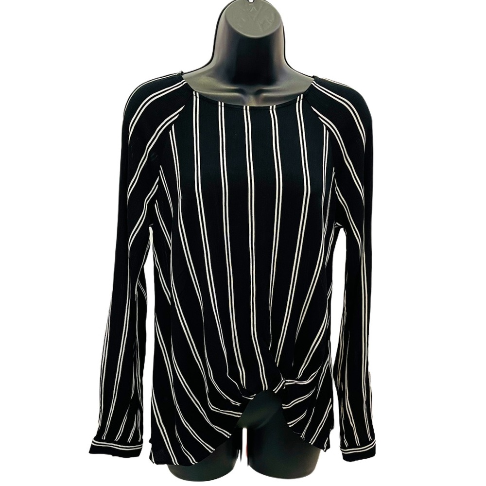 Karen Kane Black and White Striped Twist Front Long Sleeve Blouse Size Small